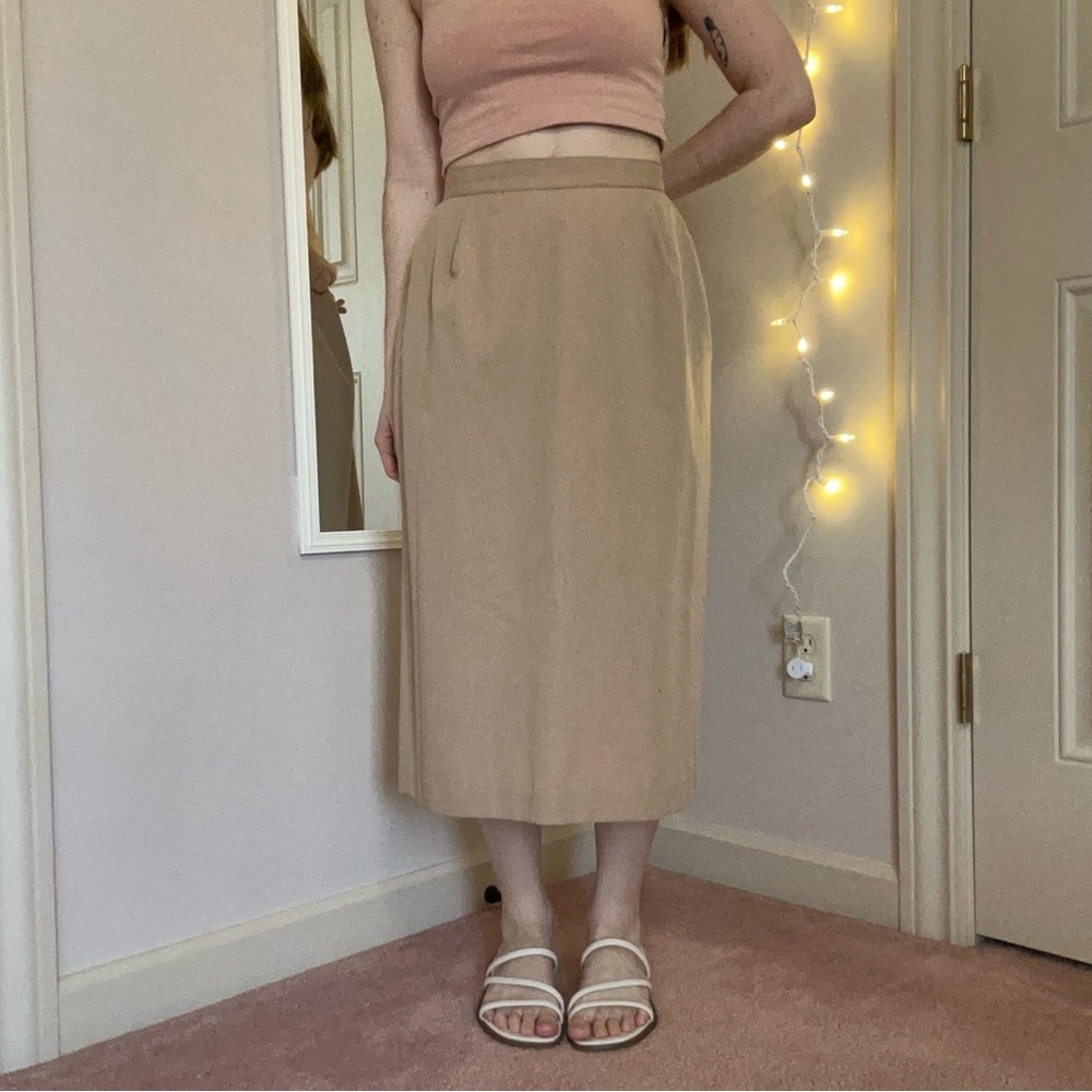 Vintage Tan Midi Pencil Skirt